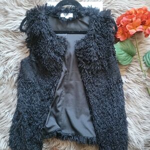 Peach Love California Open Front Blk Fur Vest Sz/Sm